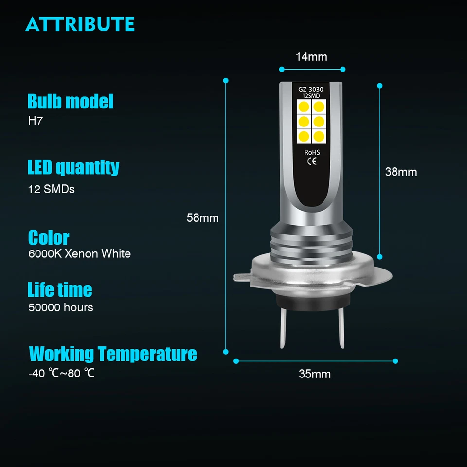 LED Headlight Bulbs For Kawasaki Ninja ZX6RR 2003-2006 6000K High Power Qty2 - Image 3 of 4
