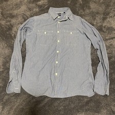 Uniqlo Dress Shirt Men’s M Slim Fit Striped White Blue Button Up Casual Office