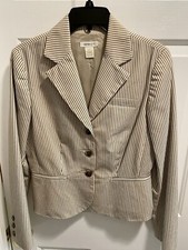 Harold's Blazer Jacket Khaki Brown Thin Pinstripe 3-button Lined Slimming 8 (m)