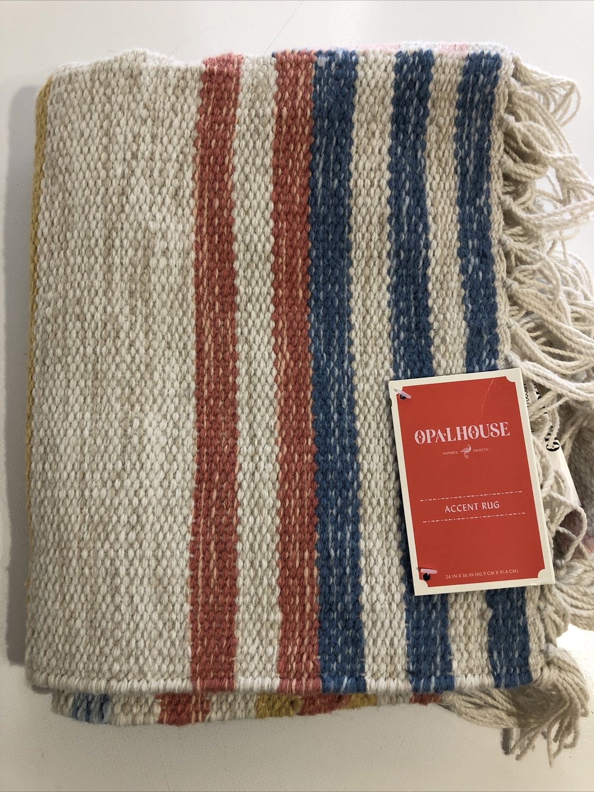 Opalhouse Accent Rug Stripe 24 x 36 in Fringe Striped Blue Yellow Pink