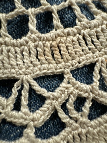 Route 66 Cottagecore Large Denim Jean Jacket Crochet Lace Trim Boho Country READ - Picture 11 of 11