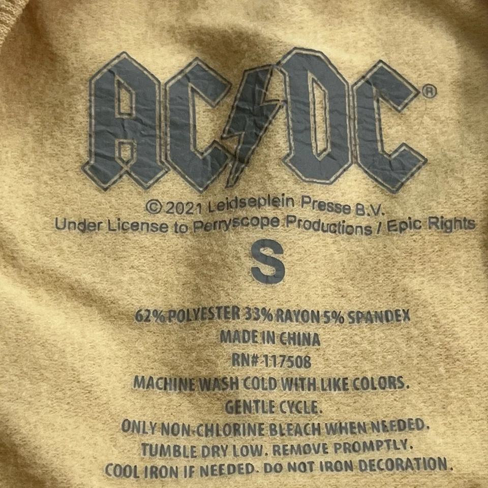 Sudadera AC/DC Mostaza Manga Larga Pullover 1979 Gira Mundial Banda Reimpresión Pequeña Foto 3 de 4