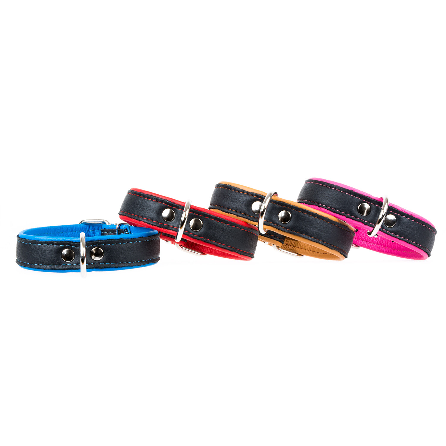 Hundehalsband Aus Echtleder – Gepolstert, 27,9-33 Cm Halsumfang, 1,27 Cm Breit, Rosa/schwarz, Vernickelte Beschläge