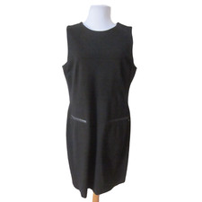 TALBOTS Black Sleeveless LBD Dress w/ Faux Leather Trim Pockets Sz 12