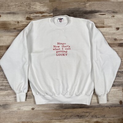VTG Bingo Now That's What I Call Getting Lucky White Sweatshirt Size Large