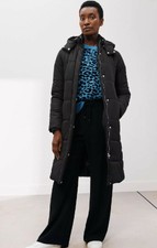 John Lewis Longline Puffer Coat Polyester Hooded Black Size Uk 14 Ref Cl16