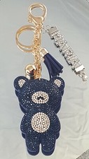 Personalized ANY-NAME RHINESTONE BEAR Keychain Tassel Lobster Clasp Keyring