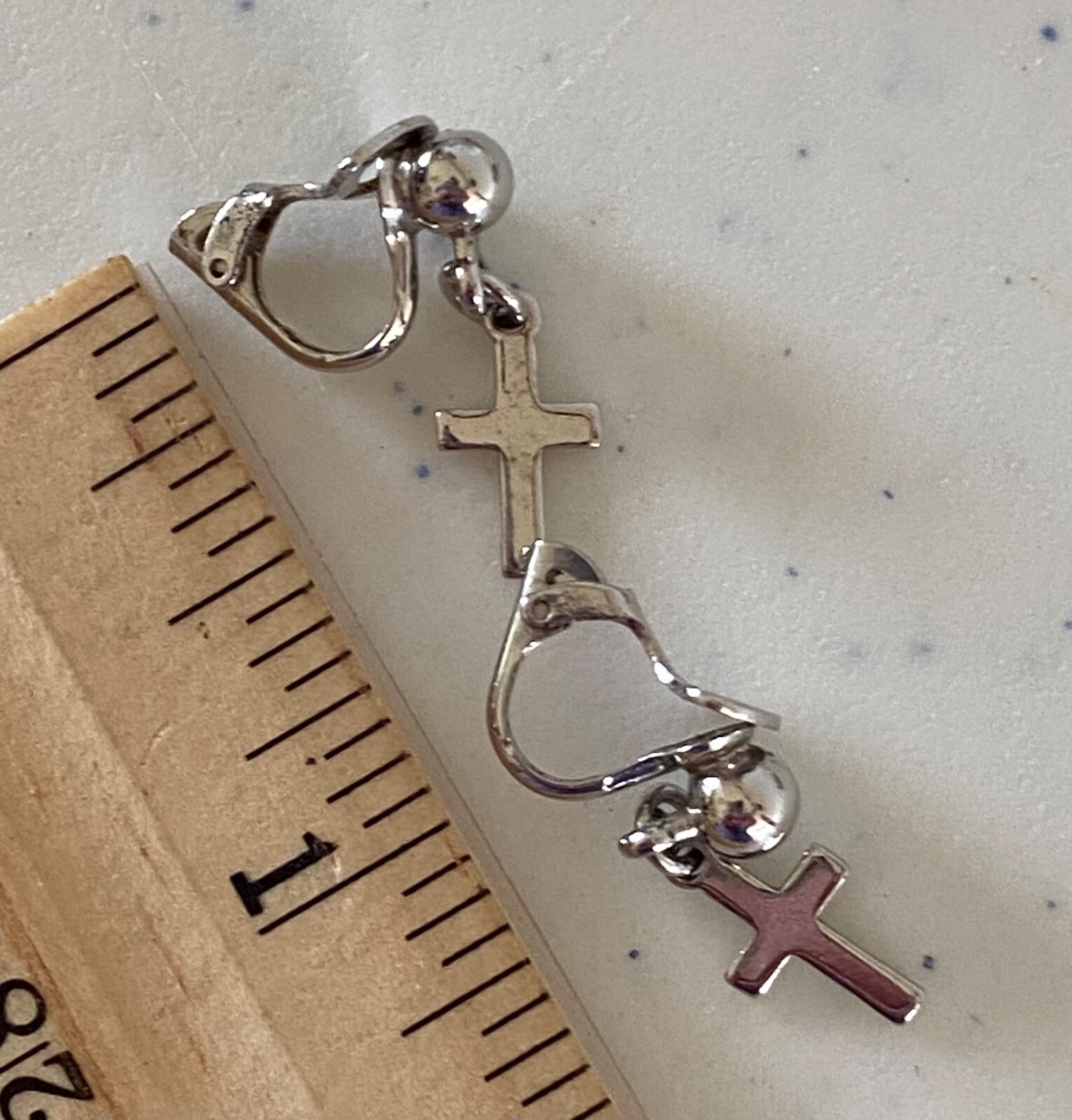 Delicate Tiny Silver Tone Dangling Cross Crucifix… - image 3