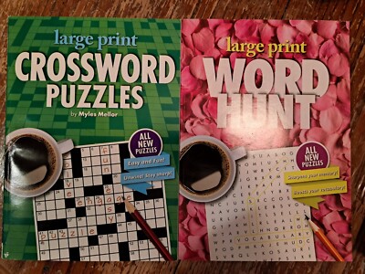 2 PACK LARGE PRINT WORD HUNT & CROSSWORD PUZZLES FOR ADULTS  ''NEW''