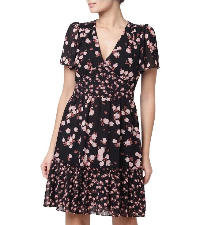 Michael Michael Kors Womens XS Rose Print Georgette Dress Short