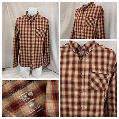 Mountain Hard Wear Oxford Shirt M Brown Plaid Cotton Poly Mint YGI P1-121