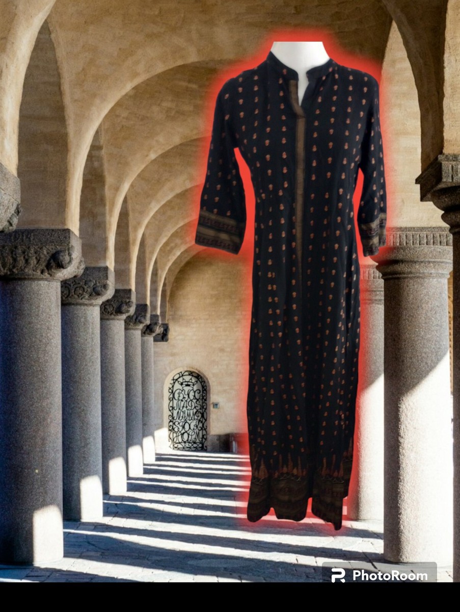 Avaasa Modest 3/4 Sleeve Maxi Dress Indian Culture Pullover Rayon Chandri  Zari S