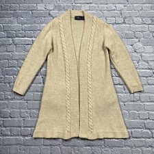 Vintage LeRoy Wool Cardigan Women  s L Cream Open Front Chunky Cable Knit Sweater