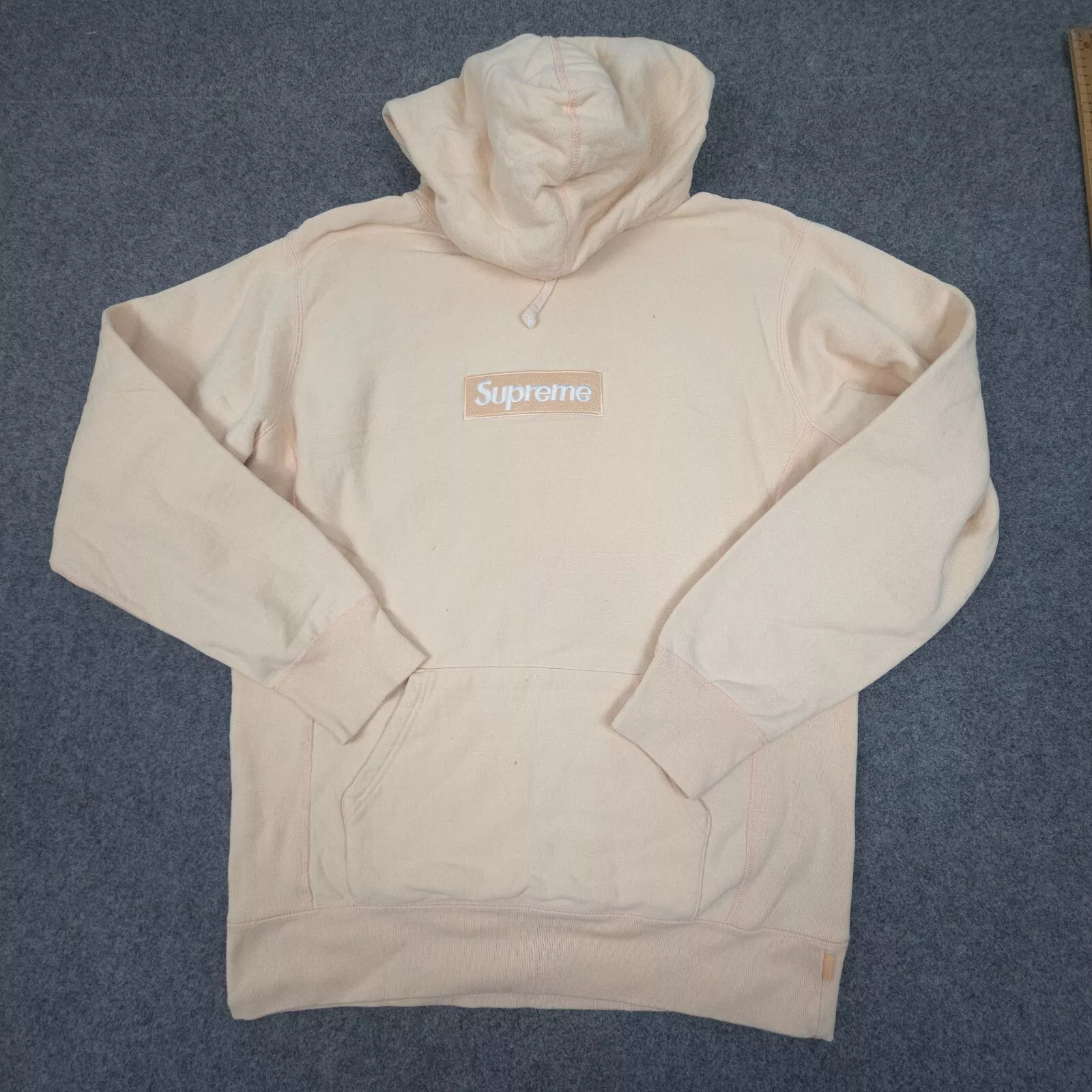 Supreme Jumper Mens XLARGE Beige Fleece Long Sleeve Hoodie Box Logo Size XL