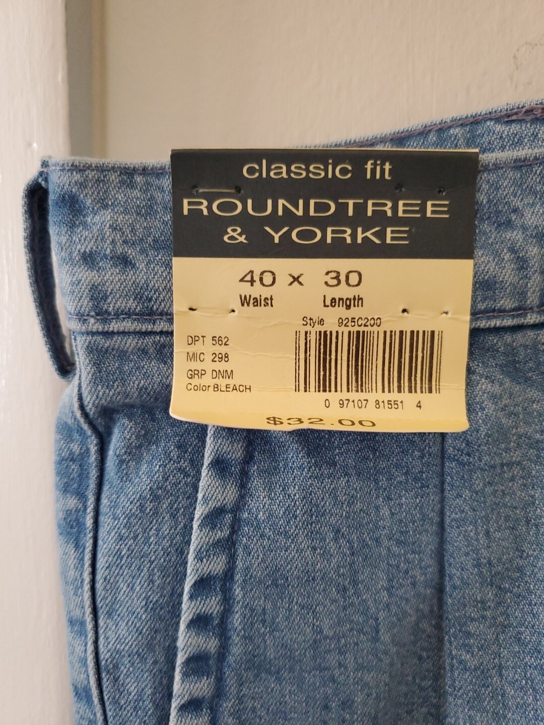 Roundtree Yorke Pleated Jeans Mens 40x30 Classic Fit, Denim NEW! eBay