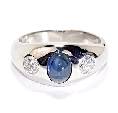 Ring Gold Unisex Saphir 1,20ct. Diamant 0,24ct 585/14K  Gypsy Gr.56/17,8mm 8,5g - Bild 1 von 4