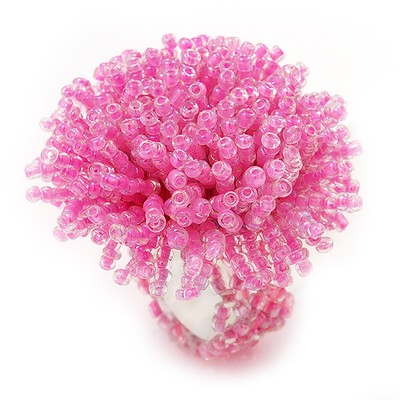 Großer Blumen Stretch Ring mit hellrosa Glasperlen