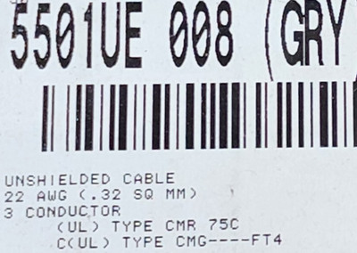 Belden Wire 5501UE 22/3C Audio/Security/Alarm Cable Riser CMR Gray /100ft