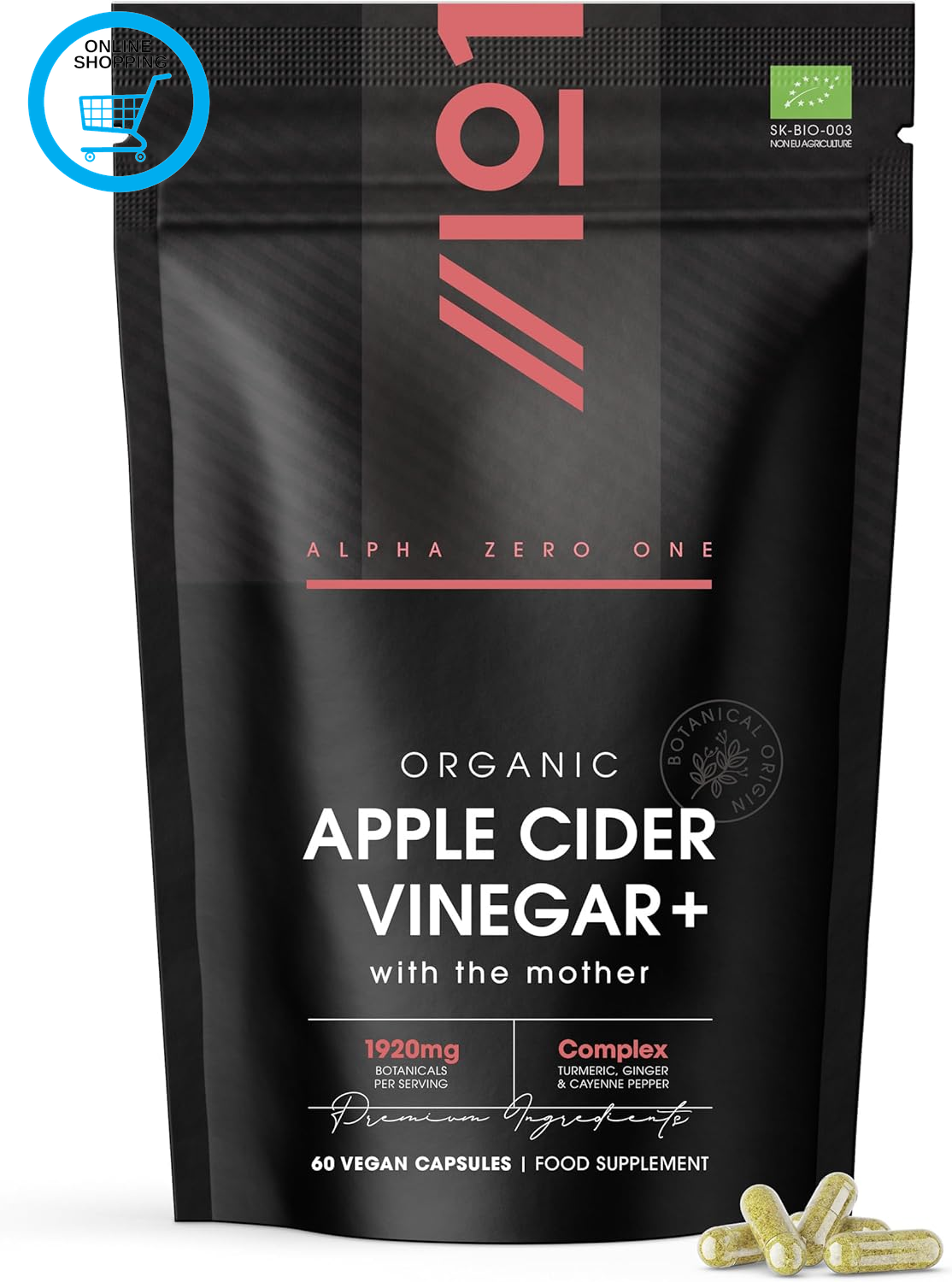 Organic Apple Cider Vinegar 1920Mg - with Turmeric, Ginger & Cayenne Pepper - 60