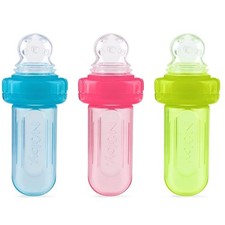 Silicone Self Feeding Baby Food Dispenser Feeder Teether with Handle Aqua Pink