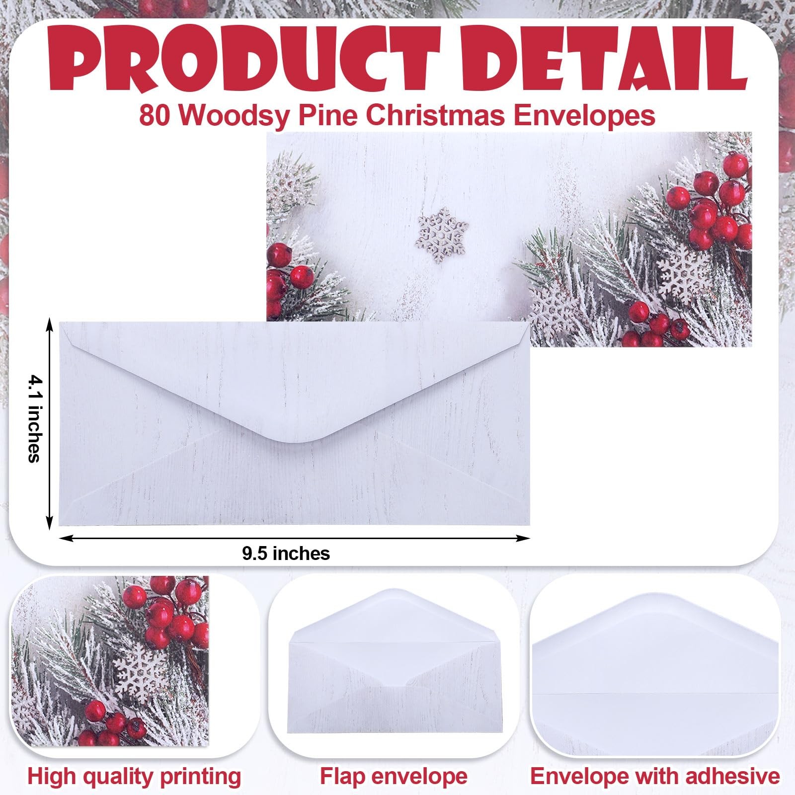 80 Sets Christmas Stationery with Envelopes 8.5 x 11 Inch Christmas Holiday E...