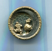 Large Vintage Metal Picture Button- Lady and clown- 1 1/2 inch