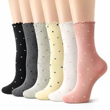 6 Pairs Women's Ruffle Socks Casual Polka Dot Crew Frilly Socks Breathable