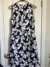 Oscar de la Renta Navy White Floral Brocade Sheath Dress size 10