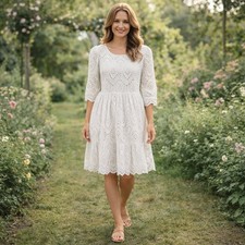 Banana Republic White Eyelet Tiered Dress Scalloped Hem Large