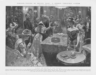 DEUTSCHLAND Weihnachten individuelle Wahrsagerei von geschmolzenem Blei - antiker Druck 1904