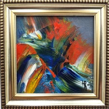 Original Oil Painting 4x4in Abstract  Colorful Smal Painting Framed