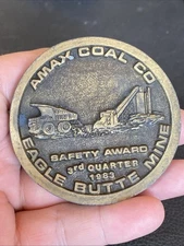 Vtg AMAX COAL CO EAGLE BUTTE MINE Safety Award 1983 Belt Buckle Spec Cast Inc