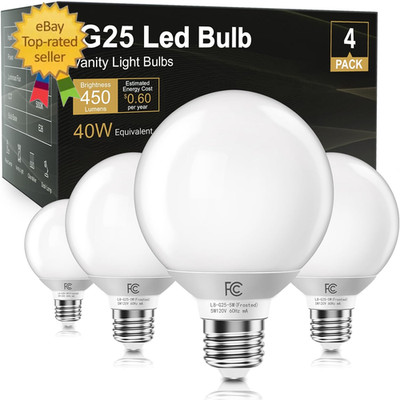 G25 LED Globe Light Bulbs, Vanity Light Bulb for Bathroom 40W Equivalent, 5000K