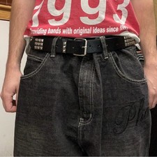 Studded Belt Mens Medium Black 3 Row Mallgoth Emo Punk Rock Grunge Pyramid Y2K