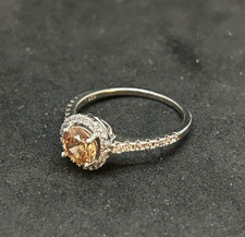 925 Sterling Peach Citrine CZ Ring 9mm Sz 6.5 - 2.16g