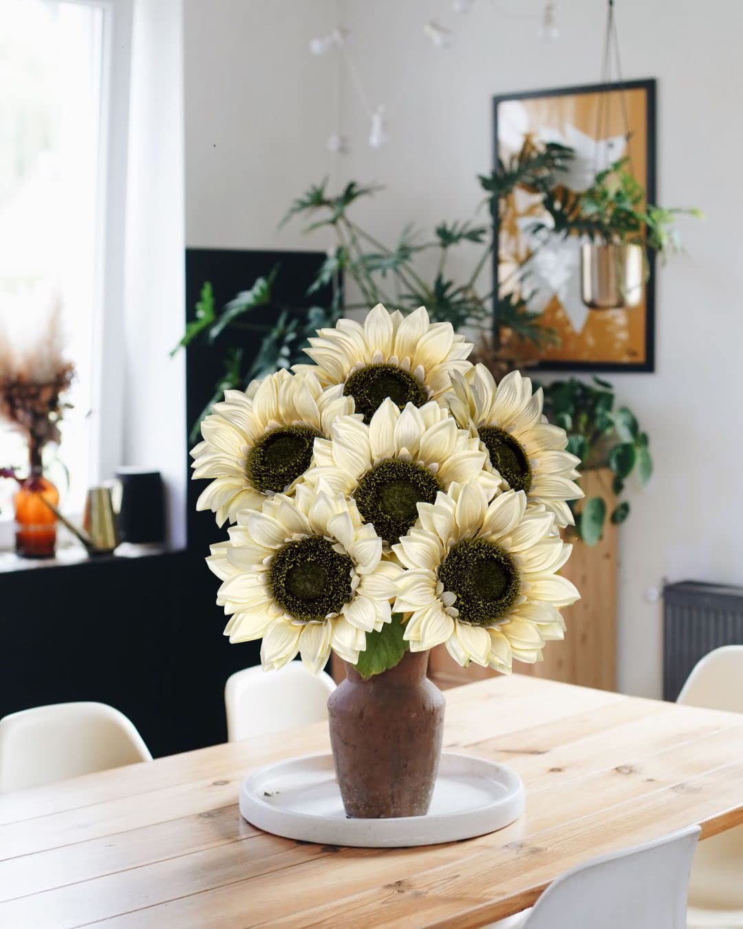 Large Silk White Sunflowers Artificial Flowers 26" Long Stem Sunflowers Fake ...