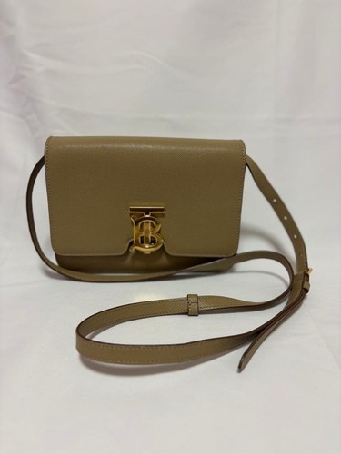 BURBERRY TB Logo Shoulder Bag Beige Gold Hardware