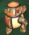 COLORFUL VINTAGE PRECOLUMBIAN AZTEC/MAYAN STYLE TRIPOD BOWL — photo 4