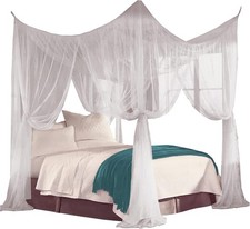 Four Corner Post Elegant Mosquito Net Bed Canopy Set White Full/Queen/King