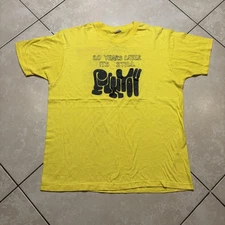 Vintage Yak-Zies Chicago Shirt Mens 2XL Yellow 50/50 Bar Graphic Made USA 80s