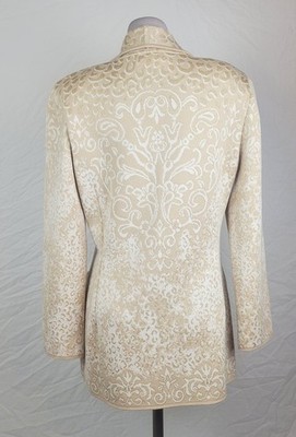 ESCADA vtg champagne beige scrolls sparkle wool knit hip length jacket Size 36