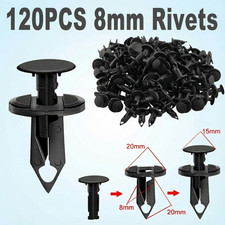 120pcs 8mm Bumper Clips Retainer Auto Car Plastic Rivets Fastener Fender Push