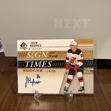 Jack Hughes 2019 SP Authentic Sign of the Times Auto Rookie Card #SOTR-JH 74/99. rookie card picture