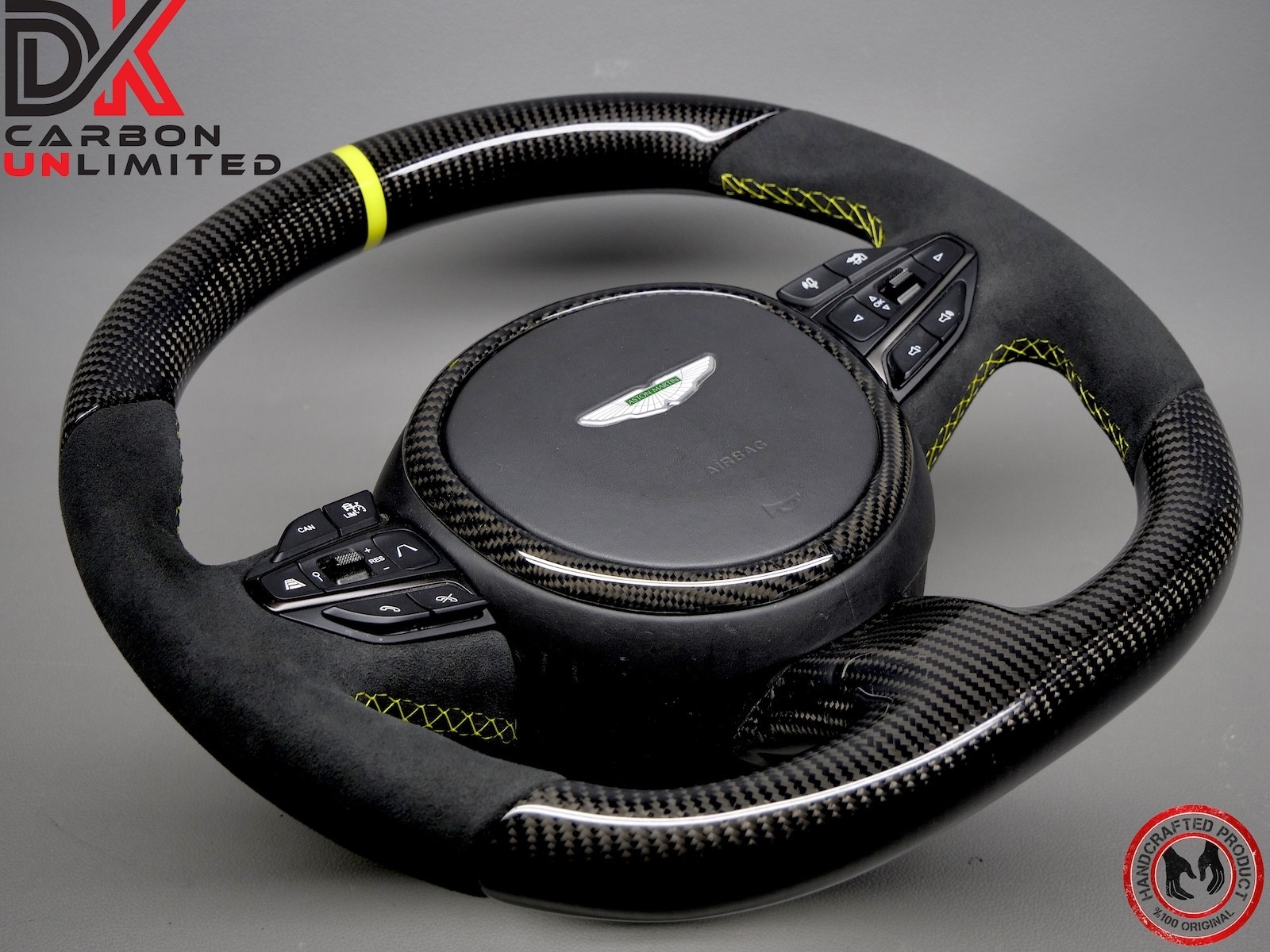 Aston Martin DBX 707 Yellow Ring Alcantara Thick Gloss Carbon Steering Wheel V4