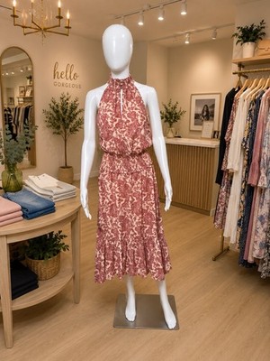 NWT Woman s Express Dusty Rose Floral Halter Maxi Dress Size Small