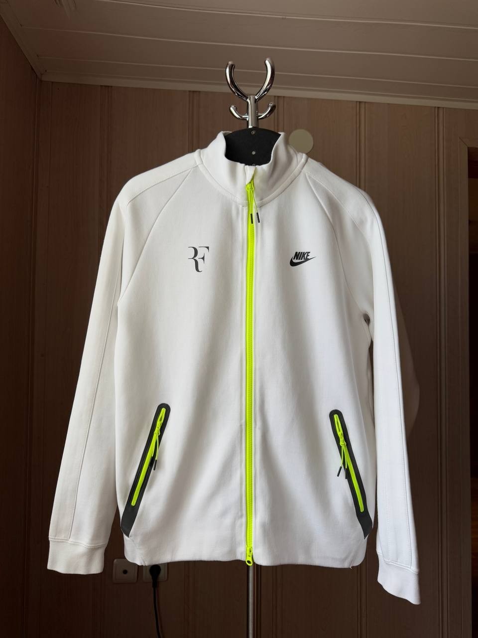 SACAI X NIKE RF ROGER FEDERER PREMIER TECH FLEECE BIANCO VERDE GIACCA TENNIS NIKE UOMO TAGLIA M