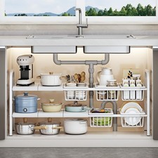 Best Fliqor Under Sink Organizer2 Tier Expandable Heavy Duty Metal Shelfwith 5