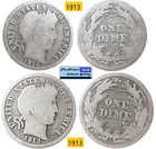 Antique 1913⌛US Philadelphia Mint Silver Barber Dimes🪙As Depicted🪙