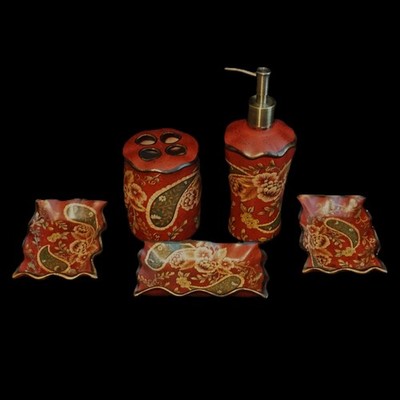 Burgandy Bathroom Accessories Bundle Soap Dish Toothbrush Holder Soap Dispenser