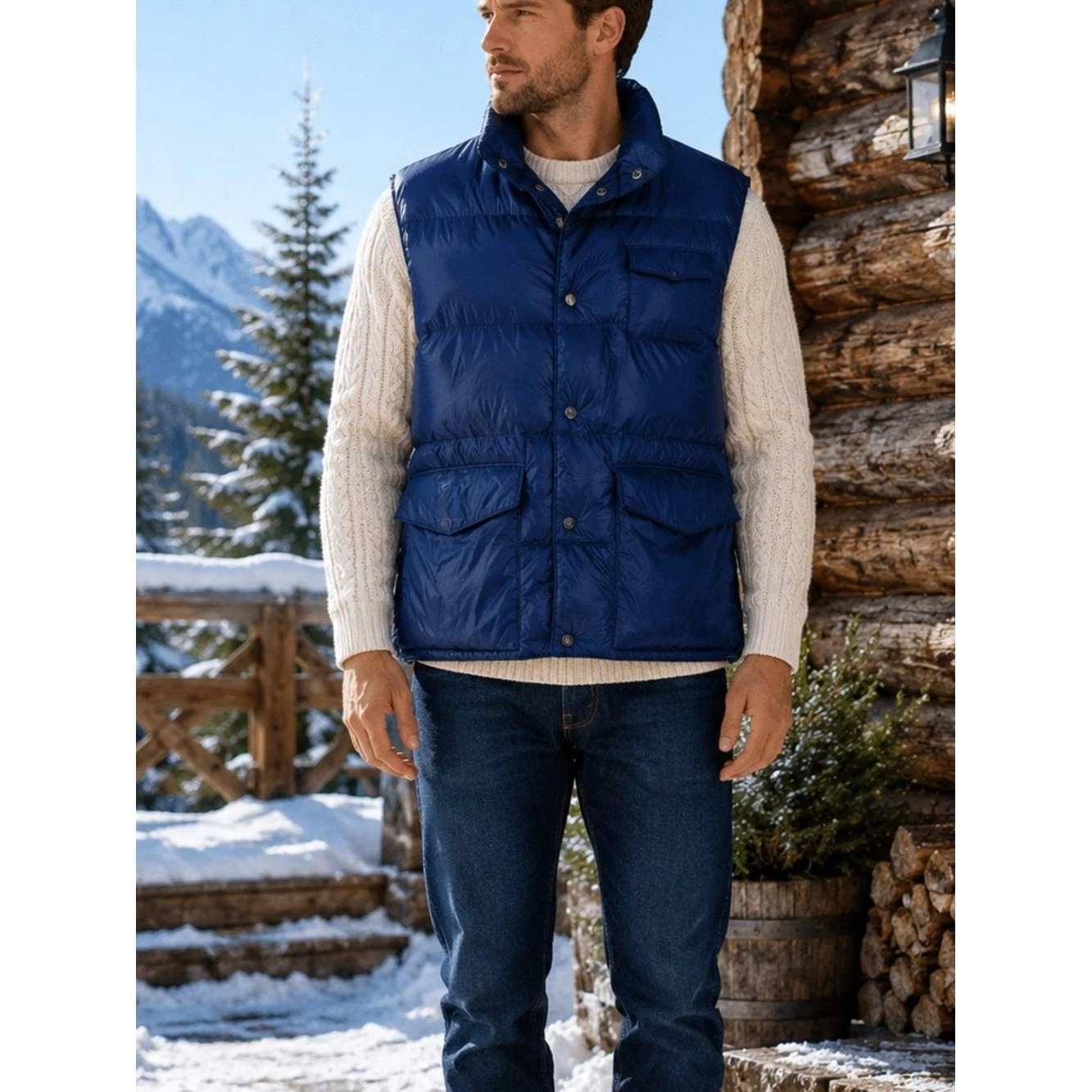 Vintage Men Down Puffer Vest M Ripstop Pockets Workwear Outdoor Retro 70s 80s